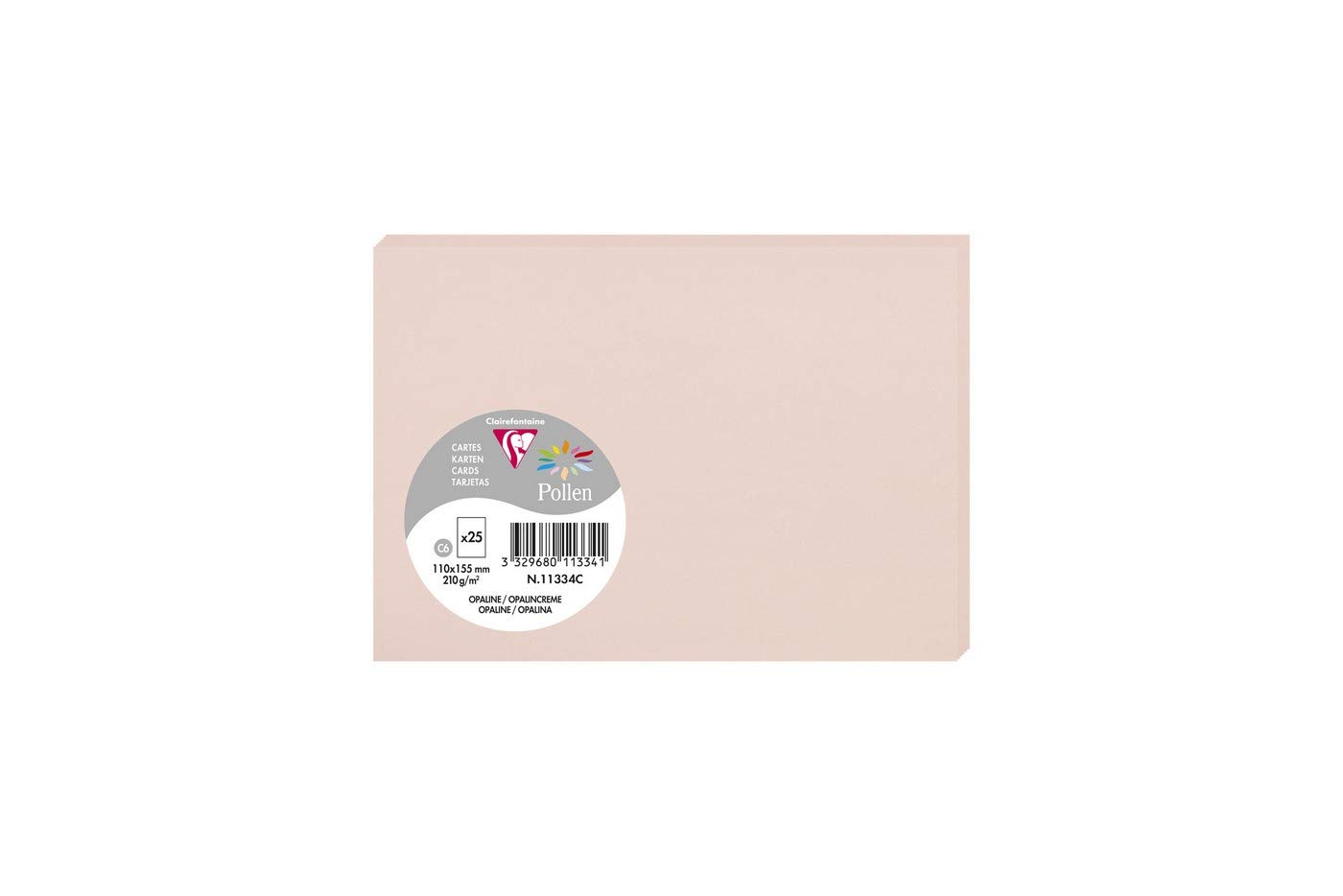 Clairefontaine 11334C Pack of 25 Plain Cards Format C6 11x15,5cm 210gsm Opaline Colour Invitation Correspondence Card Pollen Range Premium Smooth Paper