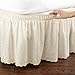 Collections Etc Eyelet Floral Scalloped Elastic Dust Ruffle Bed Skirt, Wrap-Around Easy Fit Design, Ivory, Queen/King