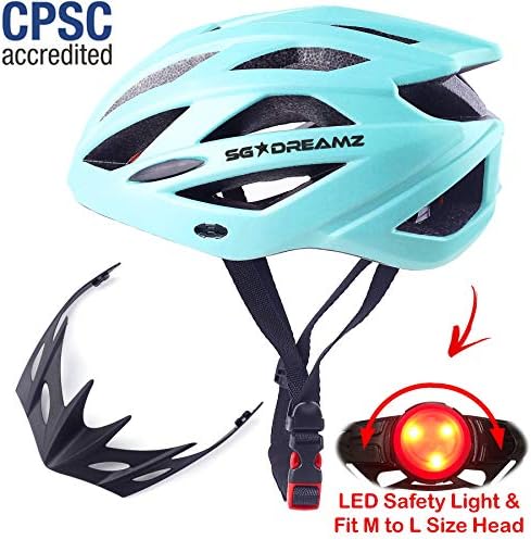 Adult Helmet with LED Light and Detachable Visor – Bicycle Cycling Mountain Bike Helmet for Men and Women - Adjustable Dial for Head Size 21.6" to 24" (M to L) – CPSC Certified