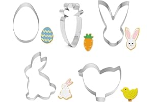 5-Piece Easter Cookie Cutter Set, Stainless Steel Easter Cookie Molds - Eggs, Carrots, Bunnies, Bunny Faces, and Eggs with Bu
