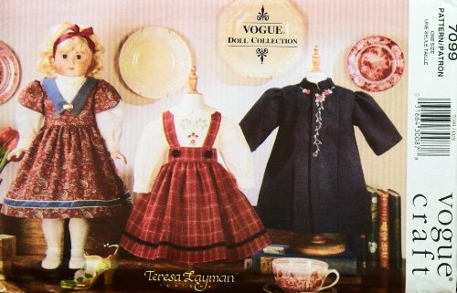 OOP,1999,UNC Vogue Pattern 7099. 18" Doll Heirloom Dress, Blouse, Slip, Bloomers, Jumper, Coat. Teresa Layman Designs