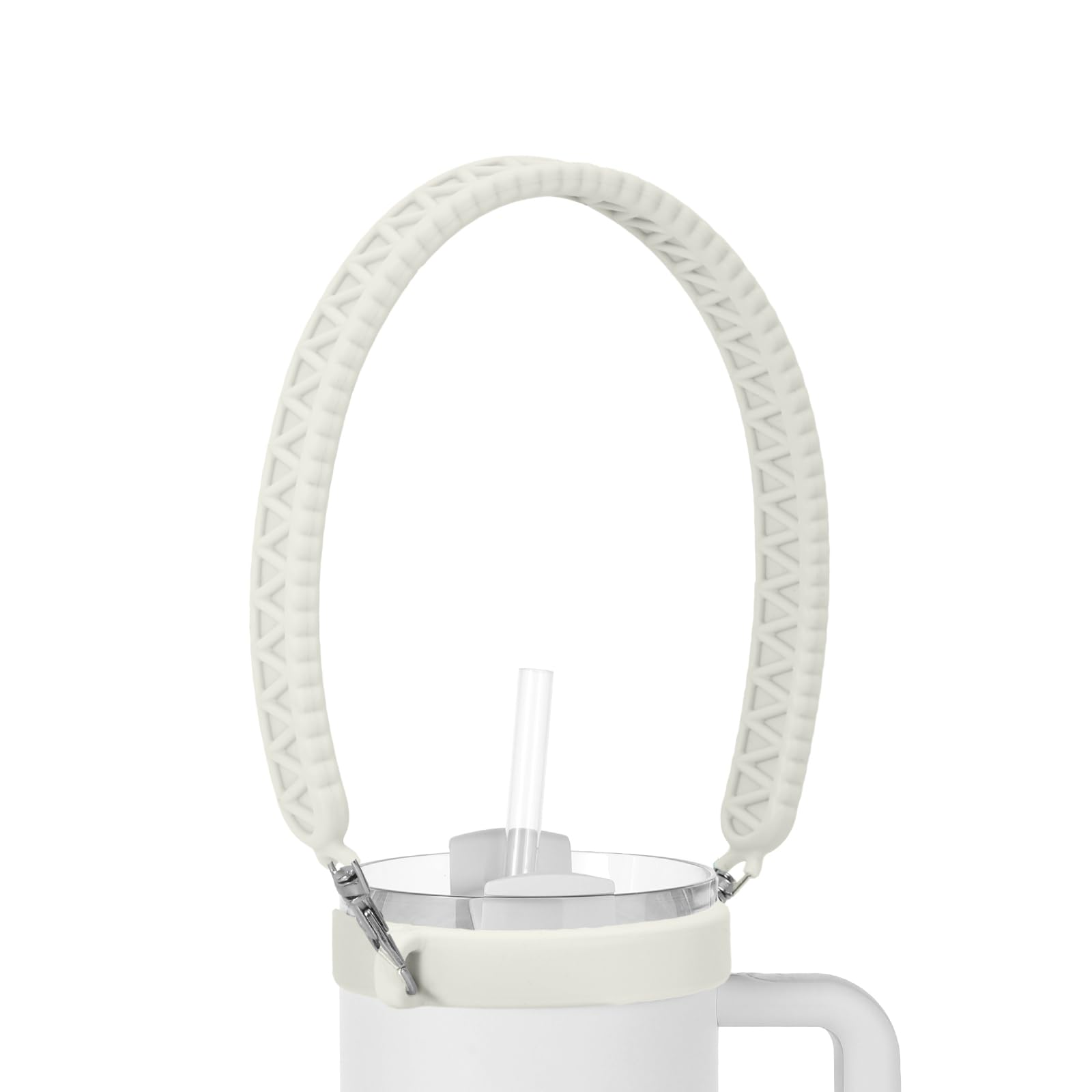 PEUTIER Water Bottle Handle Strap, with Metal Clasp Flexible Silicone Lanyard Sling Attachment Handle Carrier Grip Holder Compatible Stanley Cup Accessories for Bottles 8-40 oz (Cream White)
