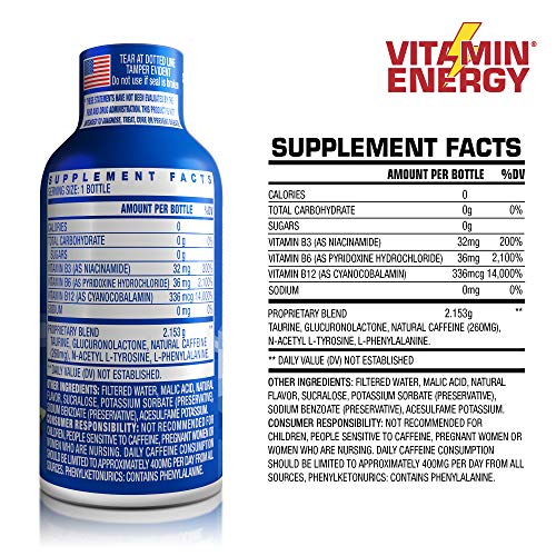 Vitamin Energy B12 Energy Drink Shots, Acai Pomegranate Flavor, Up to 7