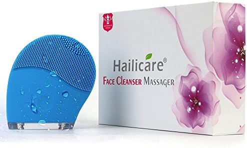 HailiCare Silicone Face Cleansing Brush, Massager and Exfoliator - Electric Waterproof Sonic Face Cleanser (Color: Blue)