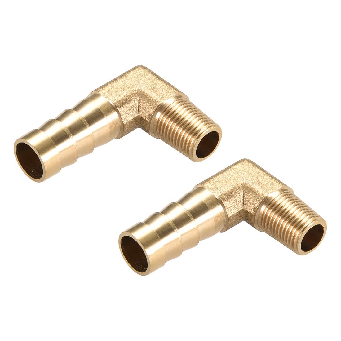 M METERXITY 2 Pack Brass Hose Barb Fittings - 90 Degree Elbow Brass 10mm Barbed Reducer Apply to Water Fuel (1/8 PT Male Pipe)