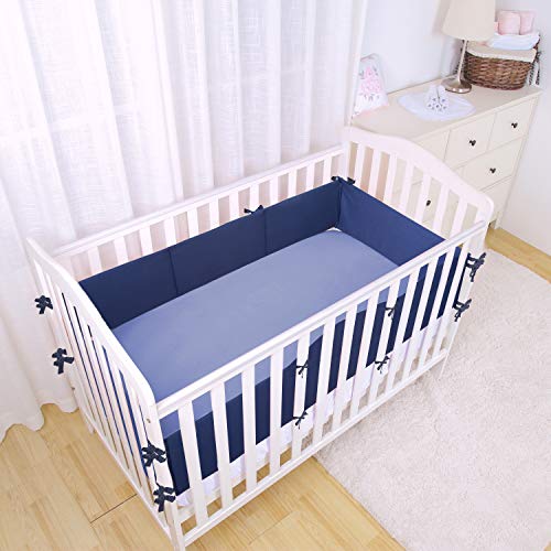 Baby Safe Crib Bumper Pads for Standard Cribs Machine Washable Padded Crib Liner Thick Padding for Nursery Bed Blue