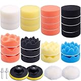 Augshy 31 Pcs Car Foam Drill Polishing Pad Kit, 3 Inch Buffing Pads,Sponge Set Kit M10 Drill Adapter Car Polisher