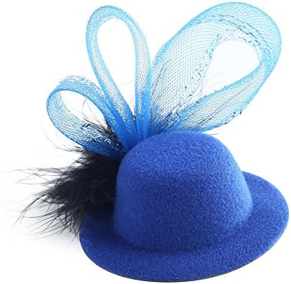 Small Fascinators Hats Feather hair clips Party Flower Veil for Women (blue)