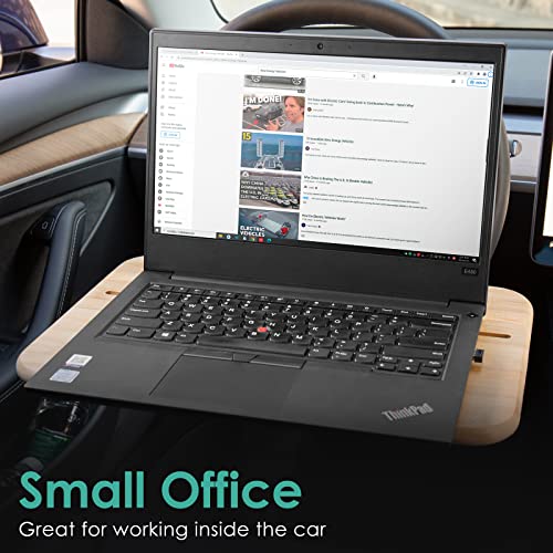 vioview Bamboo Steering Wheel Tray with Storage Bag, Double-Sided Steering Wheel Desk Food Trays for Eating, Laptop, iPad or Notebook, Fits Most Vehicles Steering Wheels