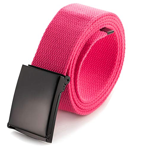 Cut To Fit Canvas Web Belt Size Up to 52" with Flip-Top Solid Black Military Buckle (Pink)