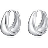 SLUYNZ Solid 925 Sterling Silver Waterdrop Hoop Earrings for Women Teens Teardrop Hoop Earrings Gold Chunky Hoop Earrings Half Hoop Earrings
