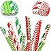 Cooraby 200 Pieces Christmas Paper Straws Biodegradable Drinking Stripe Bicolor Stripe Dot Chevron Straw Mix for Wedding Supplies and Party Favors, 8 Style (Red and Green)