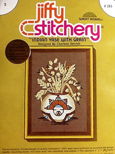 Indian Vase with Grain ~ 1976 Vintage Jiffy Stitchery Needlepoint Embroidery Kit