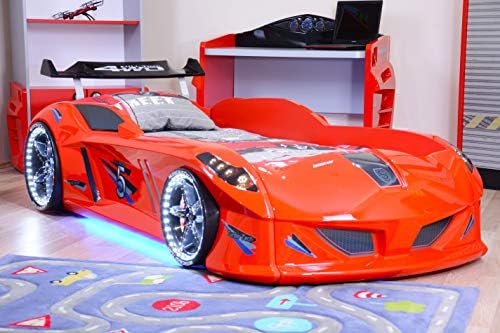 WonderSleep LED Lights Car Kids Bed with a Mattress and Set of Sheets