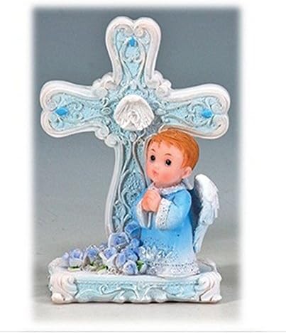 Blue Praying Angel near a Cross Boy Religious Favors
