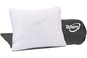 Tebery Shredded Memory Foam Travel Pillow Adjustable Compressible Camping and Travel Pillow with Stuff Sack Great for Backpac