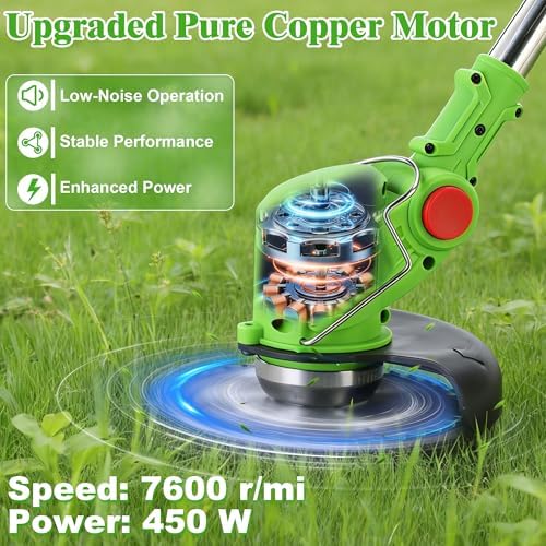 Desbrozadora a Batería 3 en 1, Desbrozadora Electrica con Disco Desbrozadora, Cortabordes Electrico Telescópico Ajustable, Ligero 1,5 kg con 2 Baterías 2,0Ah para Céspedes y Jardín