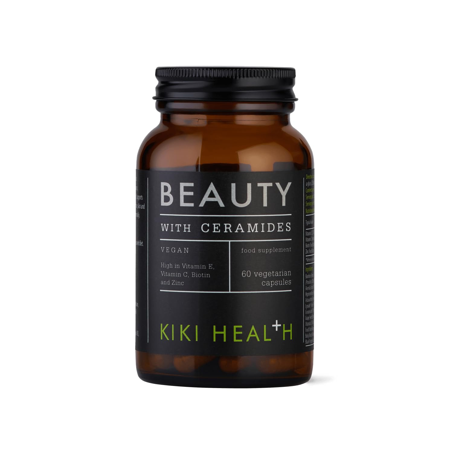 KIKI Health - Beauty Capsules with Plant-Based Ceramides - High in Vitamin C, Vitamin E, Biotin and Zinc - for Maintenance of Normal Hair and Skin - 60 Vegetarian Capsules