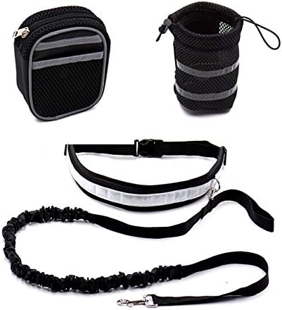 Eogro Hands Free Dog Leash with Pouch and Waist Bag Reflective Bungee Elastic Adjustable Waist Belt For Walking Jogging Running