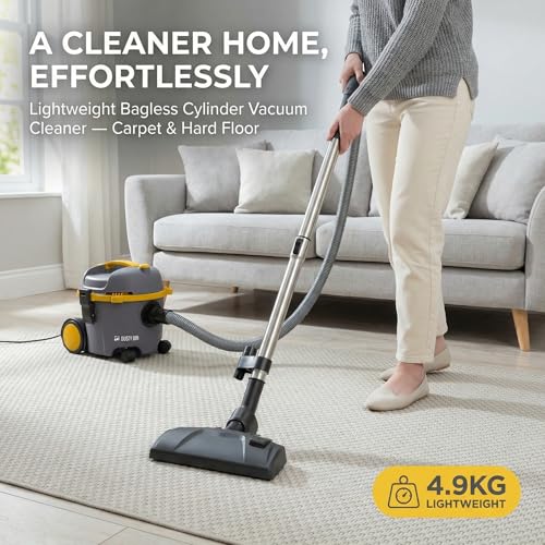 Dusty Bin DB03Y Bagless Vacuum Cleaners - Lightweight Cylinder Vacuums for Hardfloor & Carpet, Large 6L Canister, Powerful Corded Vacuum Cleaner for Car, Stairs & Pet Hair, Compact & Portable Vacuums