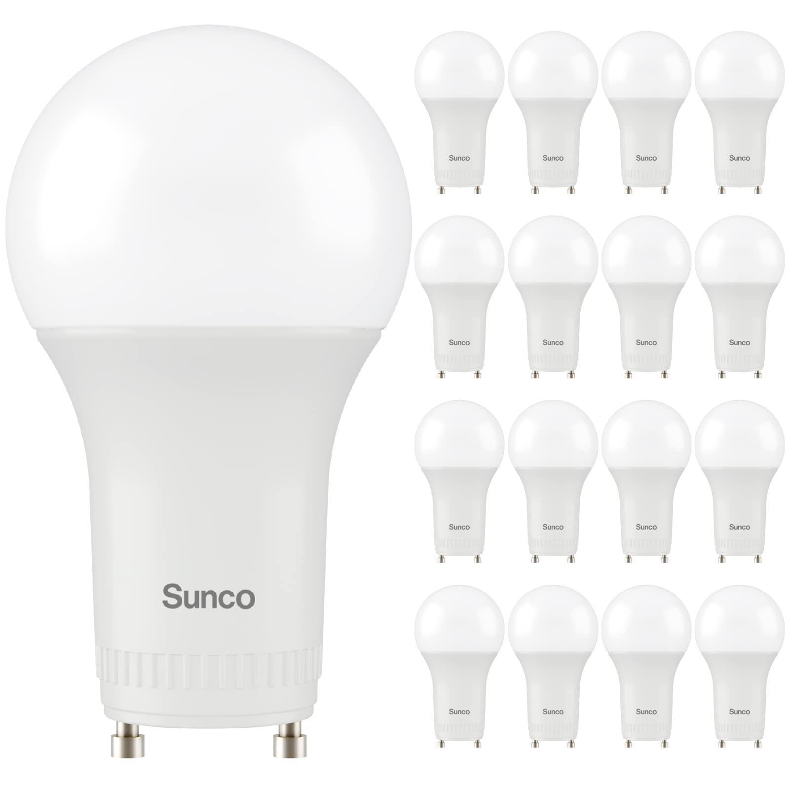 Photo 1 of Sunco GU24 LED Light Bulbs 2 Prong A19, CRI91 2700K White, 9W = 60W CFL, Twist & Lock GU24 Pin Base with Two Prongs Instant On UL - 16 Pack