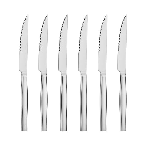 icxox Steakmesser-Set 6 Stück, 23,5 cm, Edelstahl Martensit (Silber)