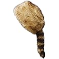 homeemoh Faux Fur Raccoon Tail Hat for Women Men, Faux Coonskin Cap with Tail Flat Top Winter Hat