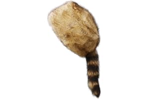 homeemoh Faux Fur Raccoon Tail Hat for Women Men, Faux Coonskin Cap with Tail Flat Top Winter Hat, Raccoon Tail, One Size