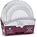 Laura Stein Designer Dinnerware Set of 64 Premium Plastic Wedding/Party Plates: White, Silver Rim. Set Includes 32 10.75