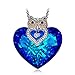 J.NINA Necklace Jewelry, ♥Gifts for Girlfriend on Valentine's Day♥ Owl of Minerva Bermuda Blue Heart Pendant, Crystals from Swarovski, Charming Gifts for Women
