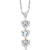 Gem Stone King 925 Silver and 10K Yellow Gold Lab Grown Diamond and Sky Blue Aquamarine Pendant Necklace for Women | 1.31 Cttw | Gemstone April Birthstone | Heart Shape 5MM | With 18 Inch Chain