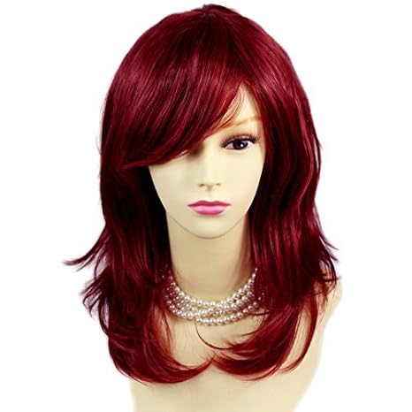 Face Frame Wavy Ends Medium Burgundy Mix Red Ladies Wigs Skin Top