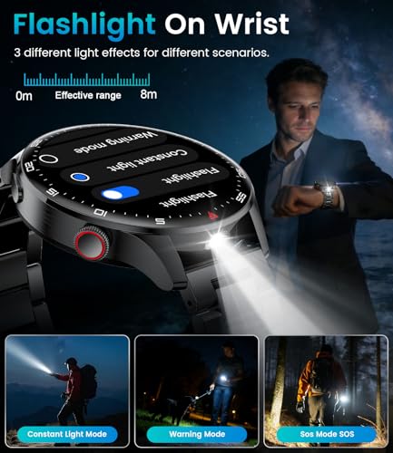 LIamadas Men's Smartwatch, Bluetooth, 1.7-Inch Large Smartwatch with LED Flashlight/800 mAh/IP68, 100+ Sports Modes, Heart Rate Monitor and Sleep, Android and iOS, Black Red