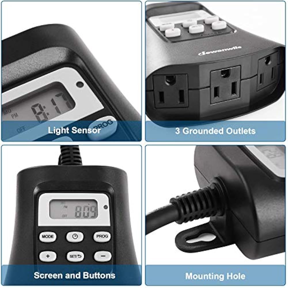 Outdoor Timers Light Sensor Timer, Digital Programmable Plug In Switch