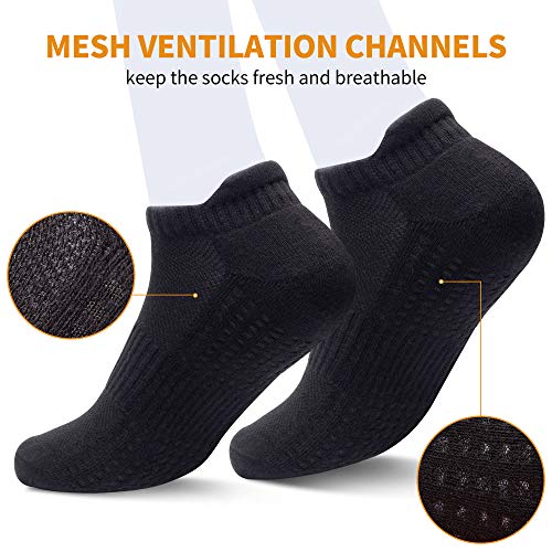 Gozlu-Calcetines-Tobilleros-Hombre-5-Pares-Calcetines-Antiampollas-Deporte-Ventilacion-Transpirable-Soporte-Del-Arco-Algodon-para-RunningTrekking-Camping-Senderismo-Negro-Talla-41-46