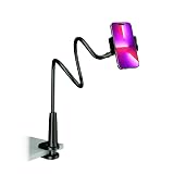 MAGIPEA Cell Phone Clip Bed Stand Holder, with Grip Flexible Long Arm Gooseneck Bracket Mount Clamp for Desk, Compatible with iPhone 17/16 Pro Max, 15, 14 or Other 3.5-7" Devices (Black)