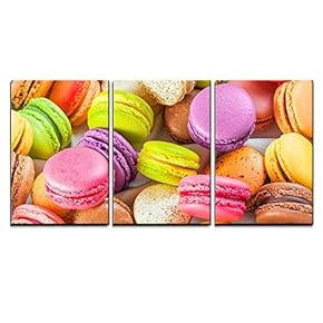 3 Piece Canvas Wall Art - Traditional French Colorful Macarons in a Box - Modern Home Art Stretched and Framed Ready to Hang - 16"x24"x3 Panels