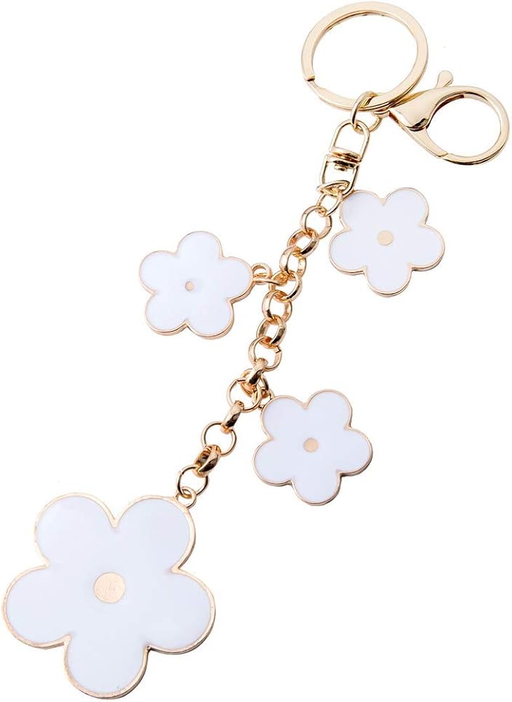 Giftale Women's Flower Bag Charms Enameled Keychain Purse Accessories, White, Large - Image 4