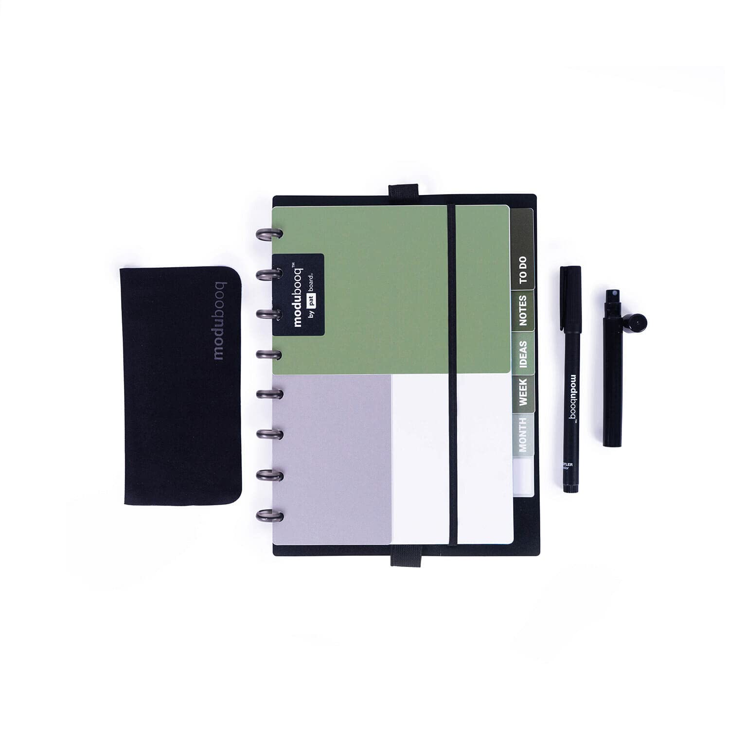 MODUBOOQ organizer, sage - Modular Reusable Smart Notebook A5 - Notebook with Tabs & Discbound System - 40 modular pages with duratech3 technology - Washable and writes like paper