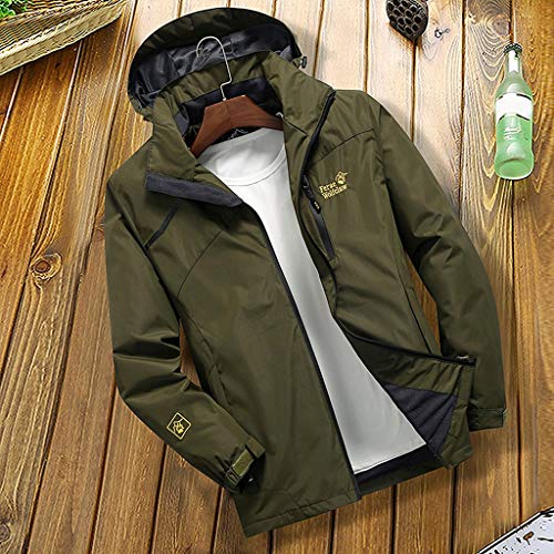 Aurorax Raincoats Waterproof Jacket Plus Size,Men Fall Parka,Long Hooded Coat Outwear Zipper Jacket (Army Green3, XL) - Thumbnail 2