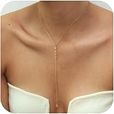 Sodaray Lariat Gold Necklace for Women, Dainty Long Necklace Y-Shaped Layered Beaded Chain Drop 14k Gold Plated/Silver Necklaces Trendy CZ Diomand Simple Jewelry for Women Gift