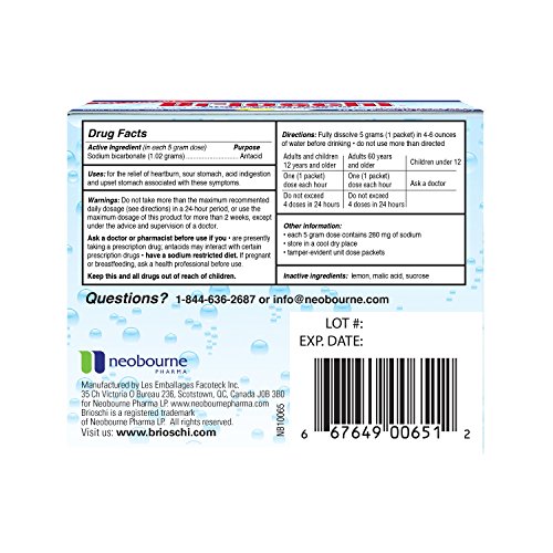 Brioschi Effervescent Antacid Single Serving Travel Packets Aspirin