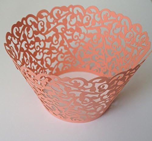 12 pcs Classic Filigree Lace Cupcake Wrappers Wrapper for Standard Size Cupcake Liners (Peach Coral)