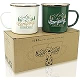 Roadmap Camping Gifts Camping Mugs Set of 2 Travel Holiday Enamel Coffee Cup 17OZ Big Capacity 304SS Golden Rim for Drinking 
