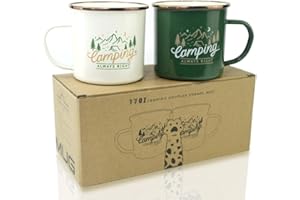Roadmap Camping Gifts Camping Mugs Set of 2 Travel Holiday Enamel Coffee Cup 17OZ Big Capacity 304SS Golden Rim for Drinking 