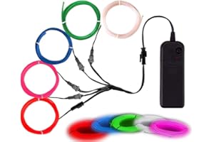 MaxLax EL Wire, Noise Reduction Neon Light 5 in 1 Meter (red,White,Blue,Green,Pink), Electroluminescent Wire for Halloween Decoration, Christmas Party, DIY Decoration…