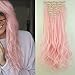 S-noilite Clip in Hair Extensions Wave Curly Natural Synthetic Hairpiece 145G Thick 24 inch Light Pink for Women