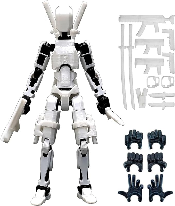 Photo 1 of (Assembly Completed) 3D Printed T13 Action Figure, Dummy 13 Collectible Action Figure Articulated, for Collectors Desktop Decorations,muñeco de acción (White Black)3pcs