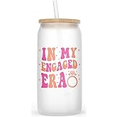 NMPCreativeStore In My Engaged Era Frosted Glass Can Tumbler - 16oz, Transparent, Reusable, Round, Casual, Holiday, Christmas, Engagement, Bridal Shower, Bride To Be, Newly Engaged Gift