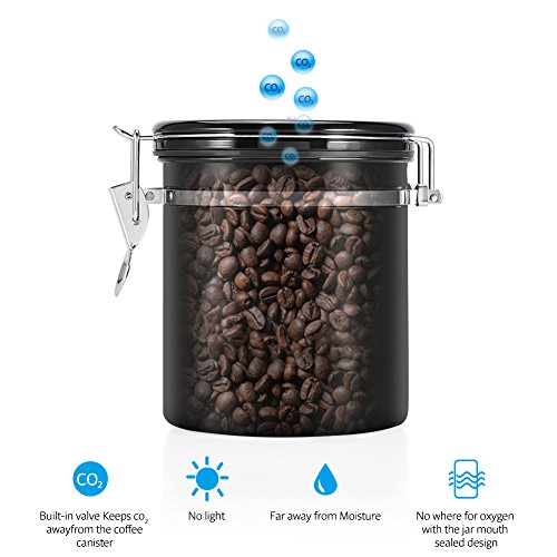 Coffee Container Airtight for Ground or Whole Beans Stainless Steel Vacuum Sealed Black Kitchen Storage Canister (16oz) - Thumbnail 3